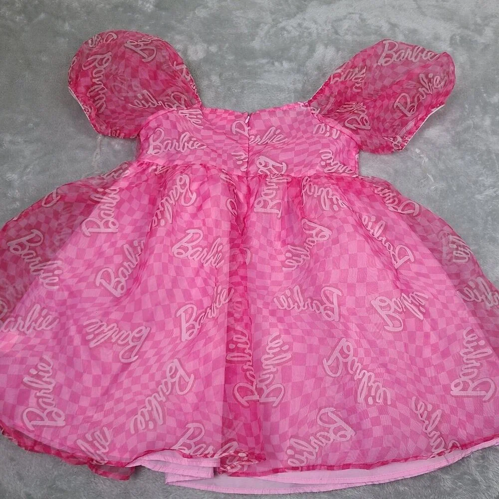 Girl's Pink Barbie Logo Puff Dress Size XL 14‎ Balloon Sleeves Tulle Puff Skirt